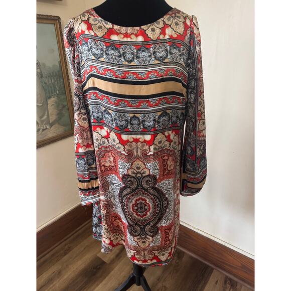 Ark & Co Dresses & Skirts - Ark & Co Paisley Print Shift Dress Boho Red Beige Medium